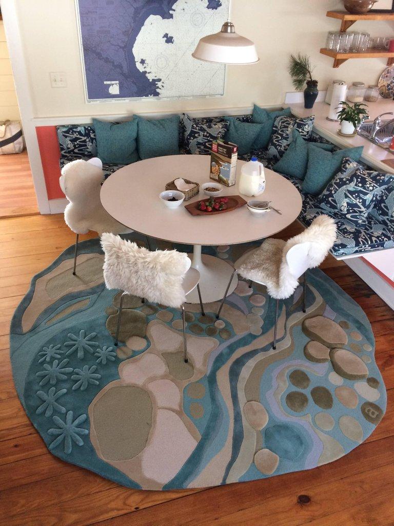 Contemporary Angela Adams Dune, Blue Rug, Coastal, Natural Edge, Wool, Handcrafted, Modern For Sale