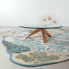 Angela Adams Dune, Blue Rug, Coastal, Natural Edge, Wool, Handcrafted, Modern