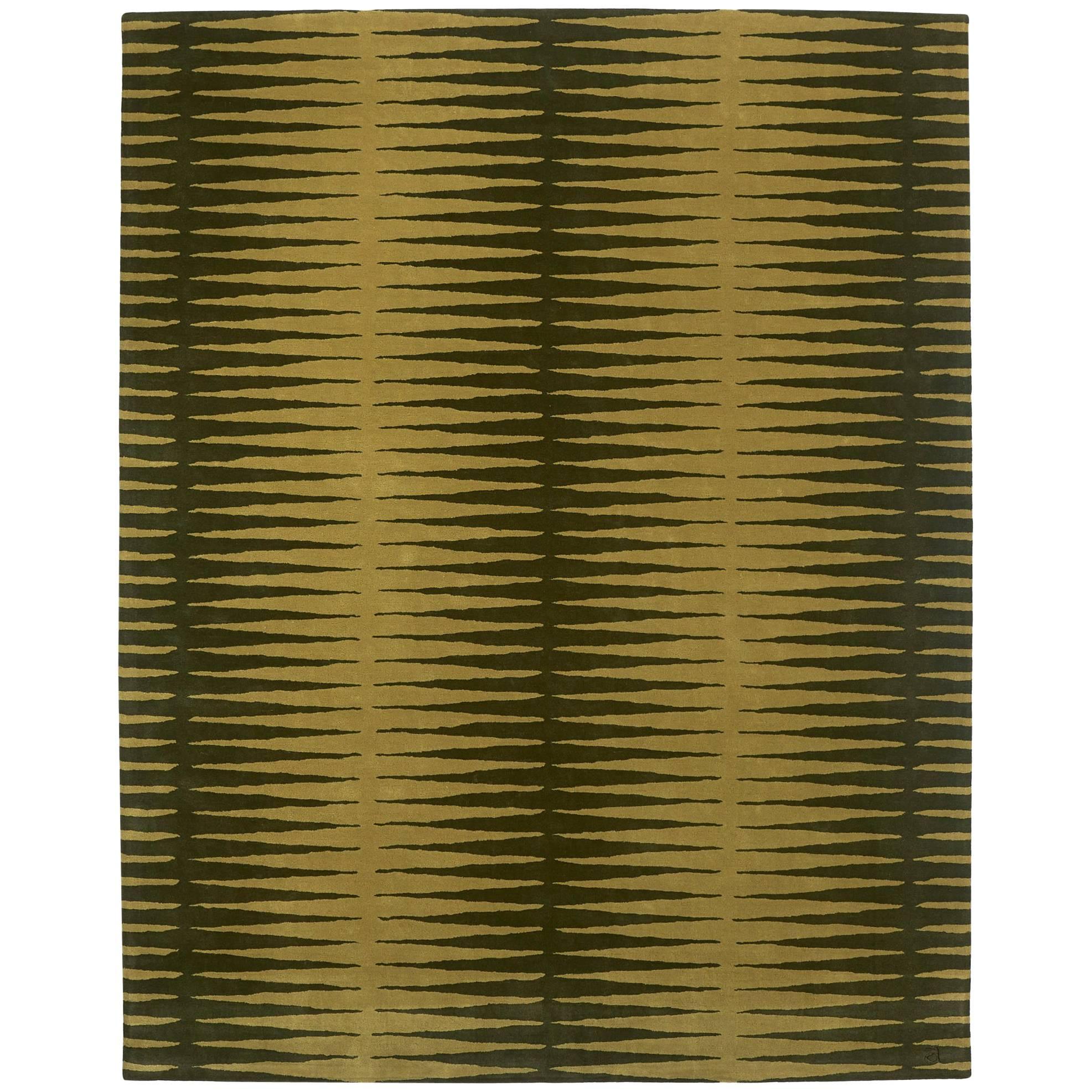 Angela Adams Spock, Olive Green Rug, Geometric, 100% Wool, Handcrafted, Modern For Sale