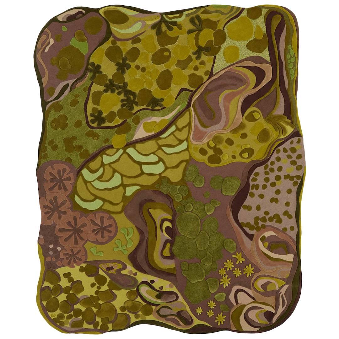 Angela Adams Woodland, Forest Floor, Green Rug, 100% Wool, Handcrafted, Modern For Sale