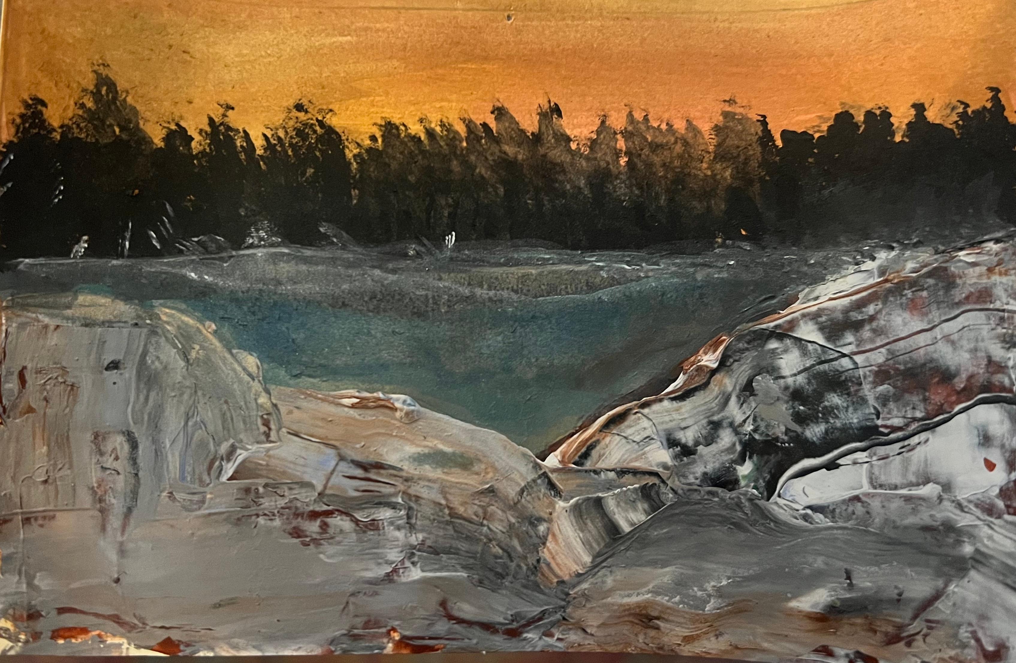 Peinture de paysage abstrait "Citrus Skies" 24" x 30" inch par Angela Afifi

Non encadré. Livré roulé en tube