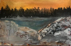 Peinture de paysage abstrait "Citrus Skies" 24" x 30" inch par Angela Afifi