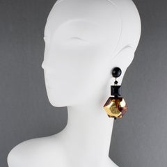 Angela Caputi Black and Amber with Gold Foil Dangling Resin Clip-On Earrings
