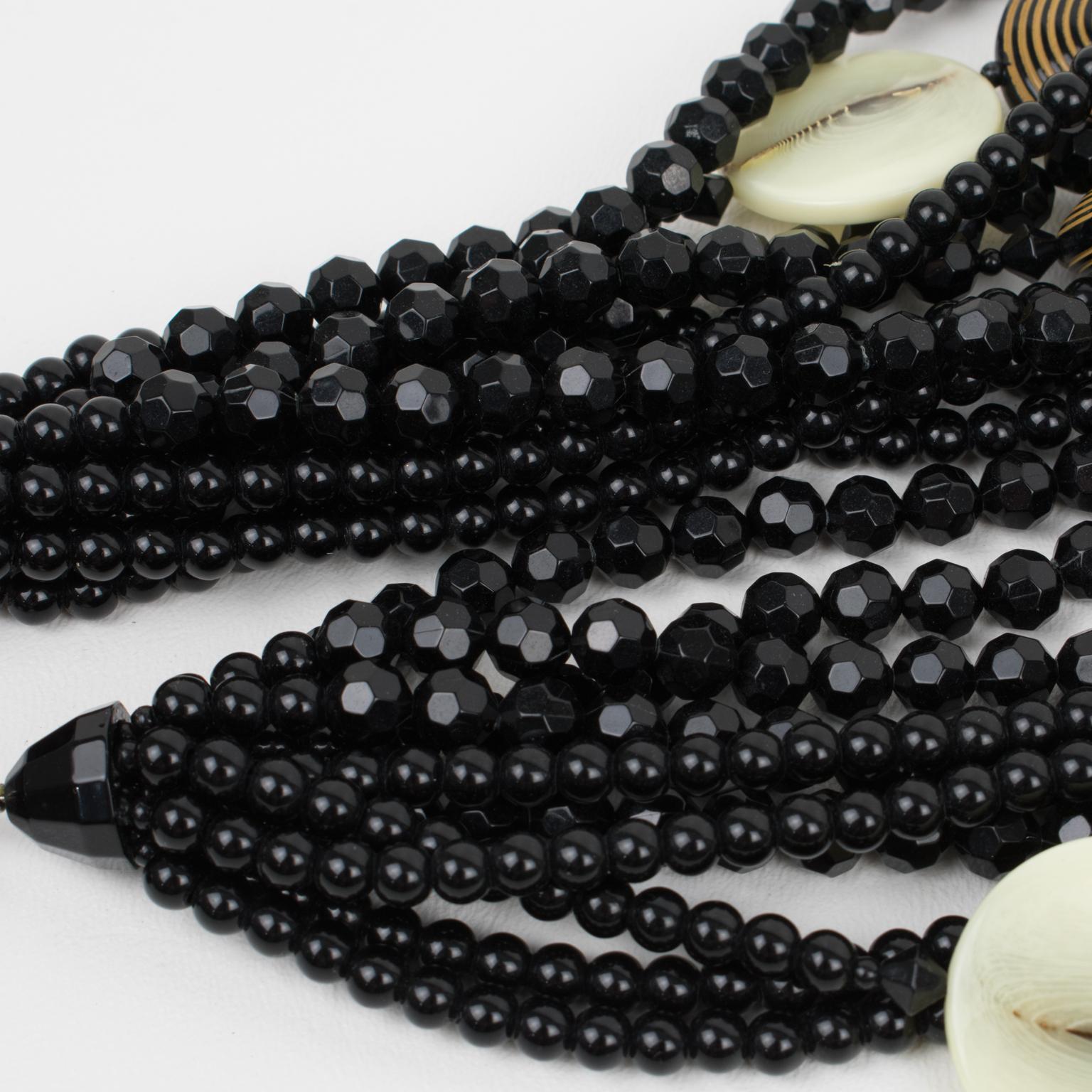 Angela Caputi Black and Beige Multi-Strand Resin Choker Necklace For Sale 5
