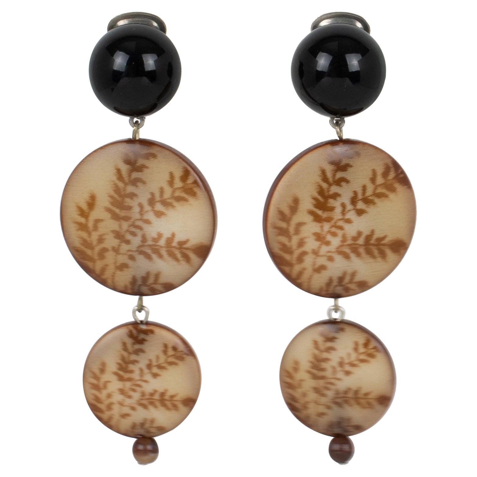Angela Caputi Black and Brown Floral Earrings For Sale