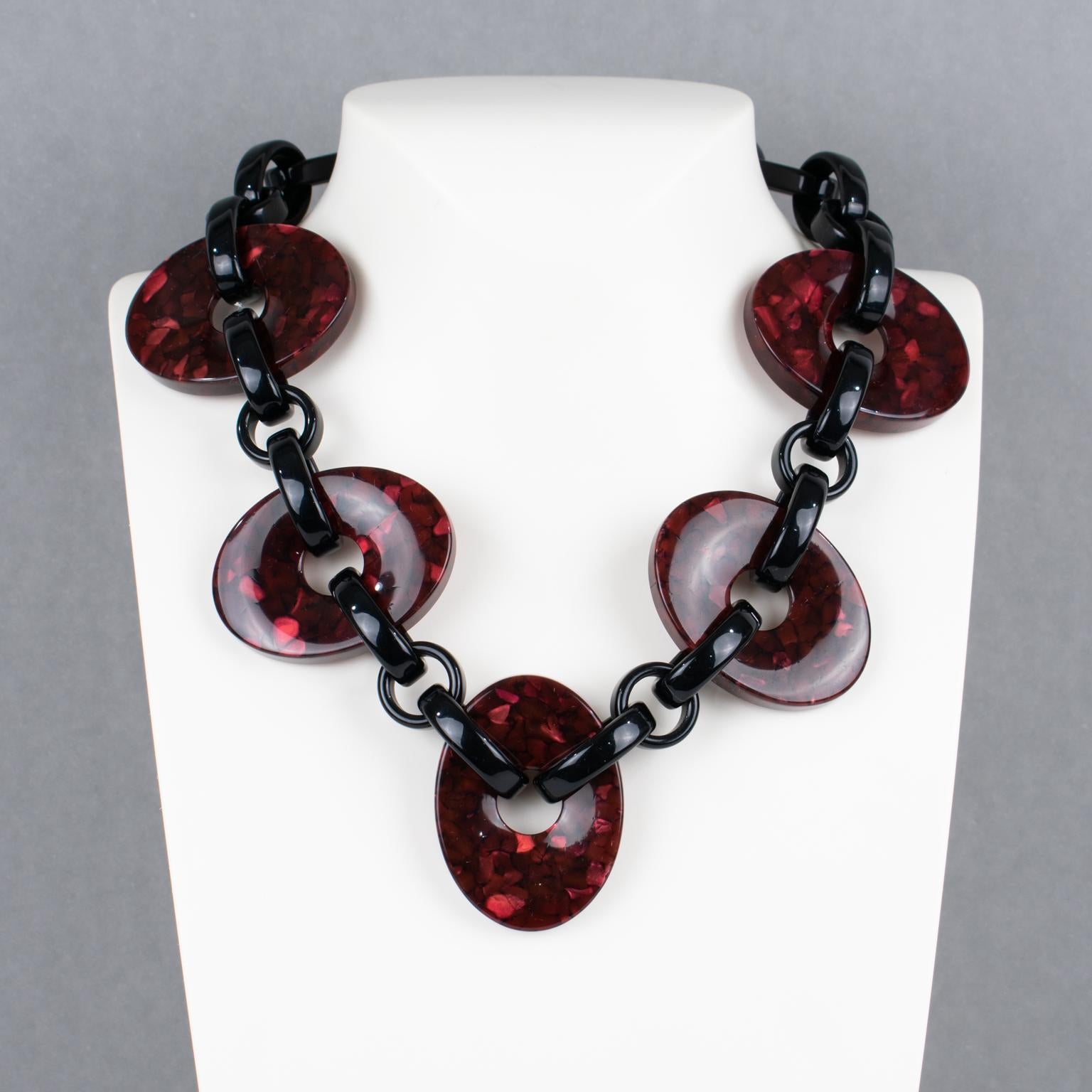 Modern Angela Caputi Black and Burgundy Resin Necklace For Sale