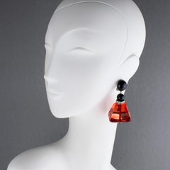 Angela Caputi Black and Cranberry Resin Dangle Clip Earrings