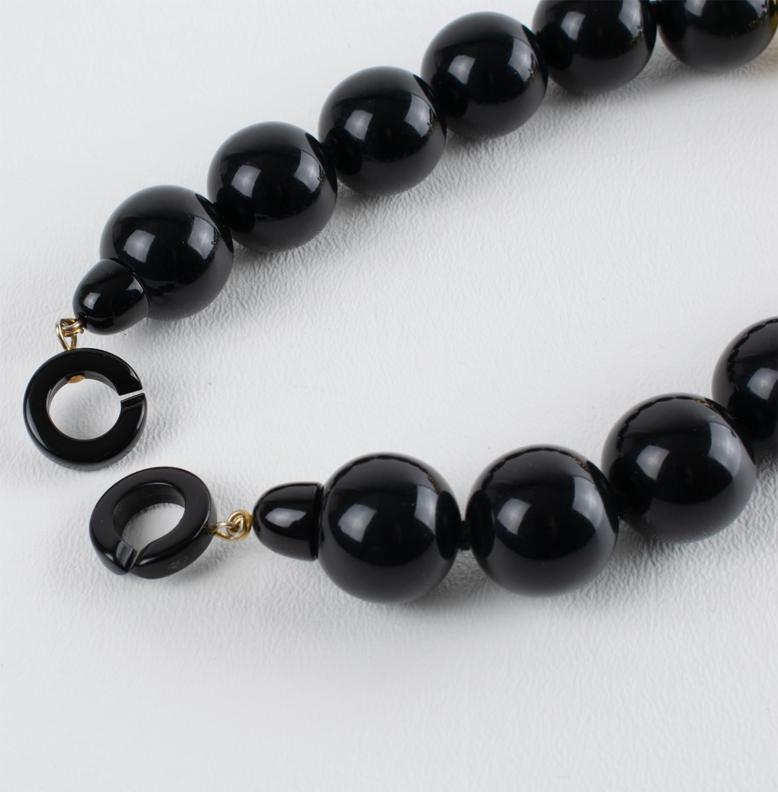 Angela Caputi Black and Gold Resin Necklace with Oversized Bow 6
