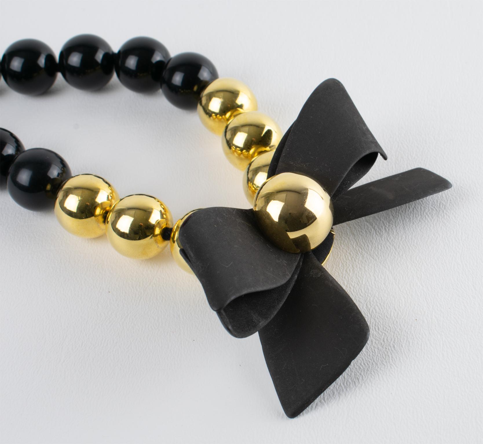 Angela Caputi Black and Gold Resin Necklace with Oversized Bow 2