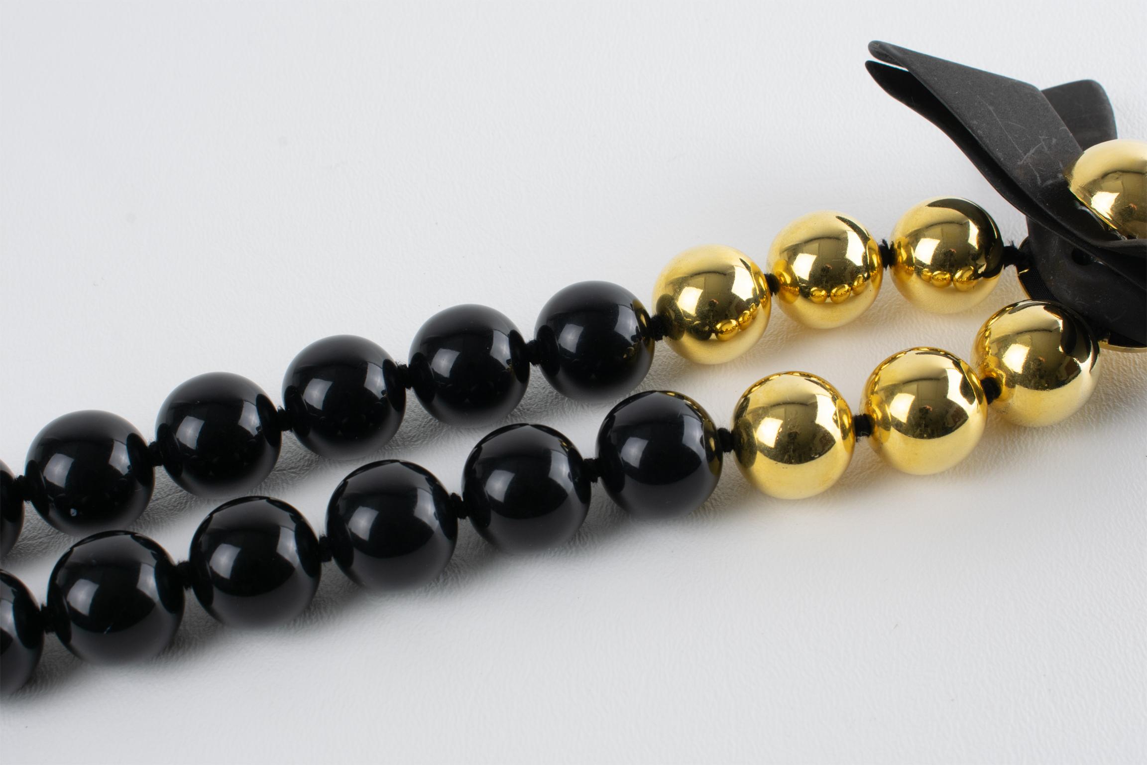 Angela Caputi Black and Gold Resin Necklace with Oversized Bow 4
