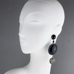 Angela Caputi Black and Gray Floral Clip Earrings