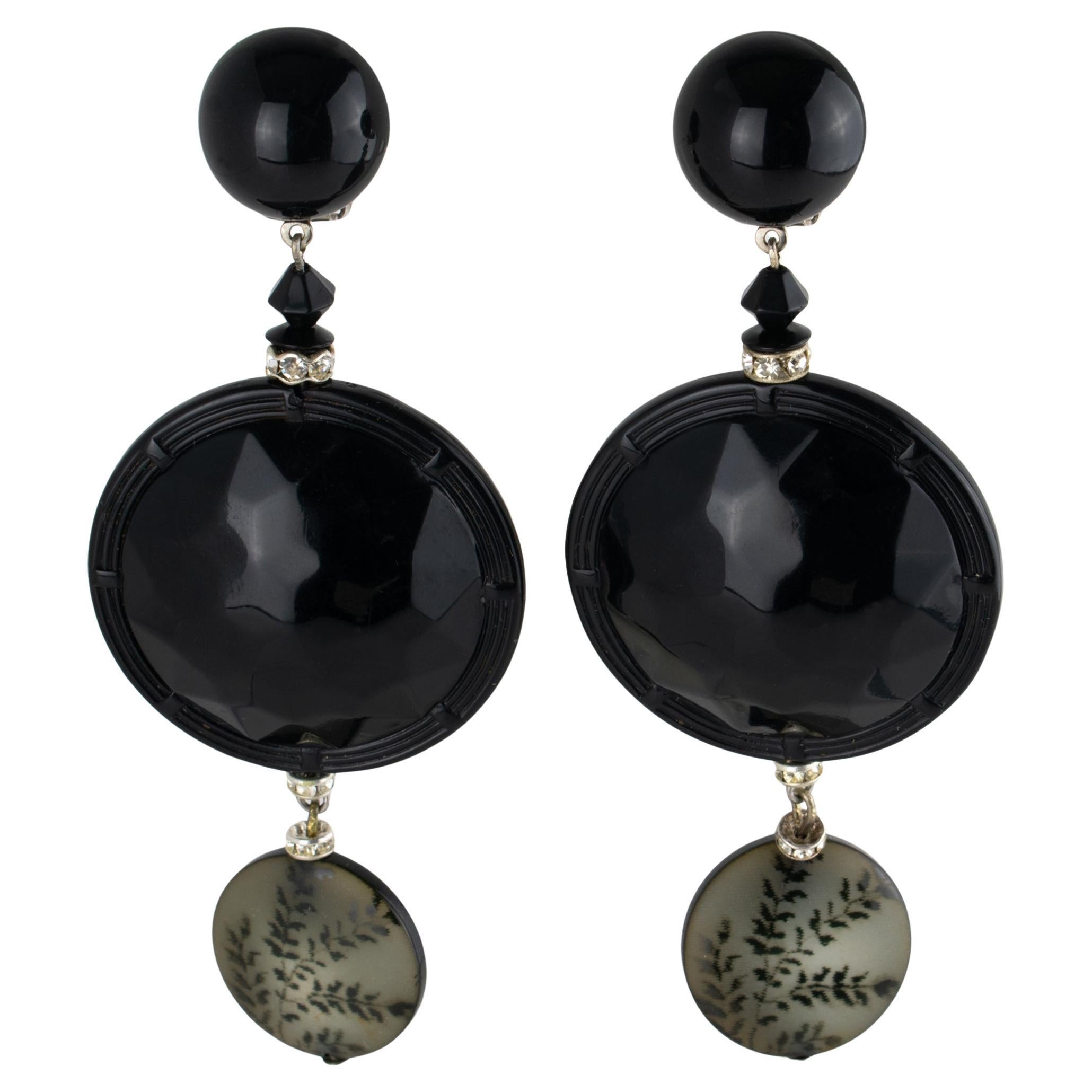Angela Caputi Black and Gray Floral Earrings For Sale