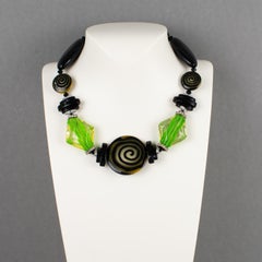 Angela Caputi Black and Green Resin Beaded Choker Necklace