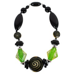 Angela Caputi Black and Green Resin Beaded Choker Necklace