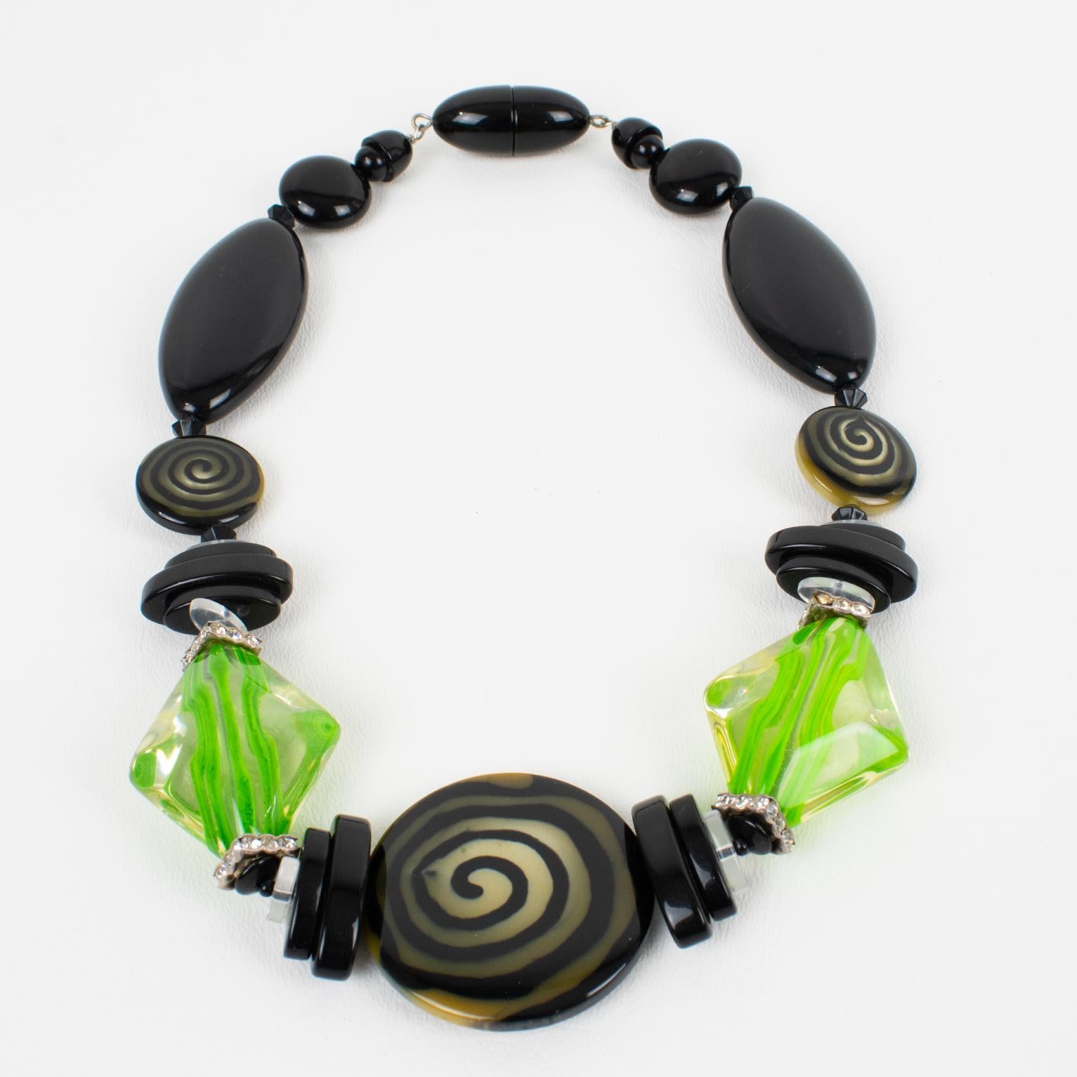 Modern Angela Caputi Black and Green Resin Choker Necklace For Sale