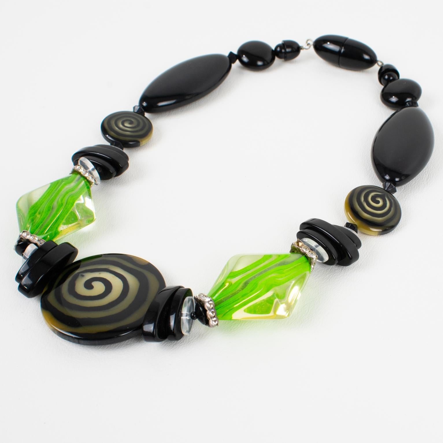 Angela Caputi Black and Green Resin Choker Necklace In Excellent Condition For Sale In Atlanta, GA