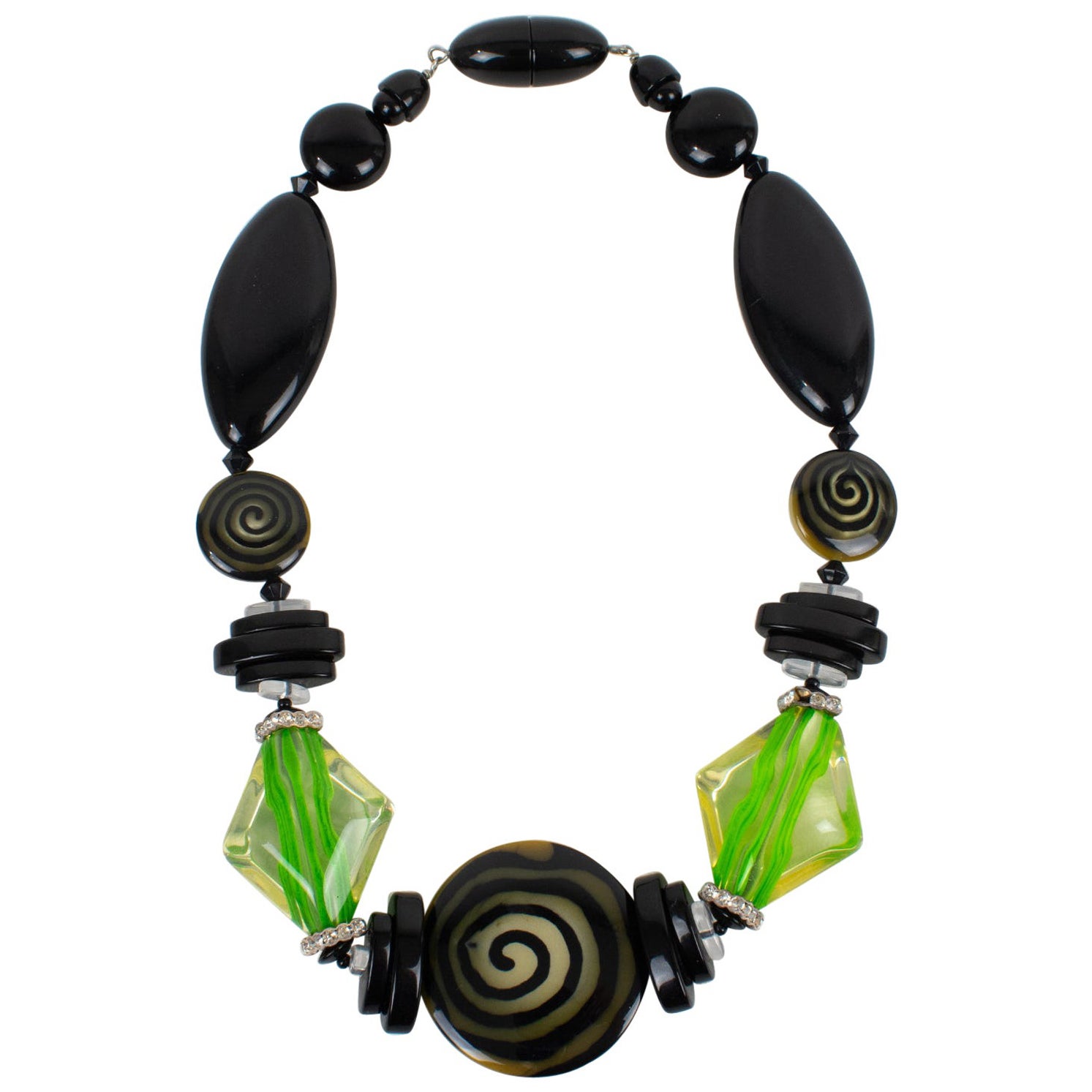 Angela Caputi Black and Green Resin Choker Necklace For Sale