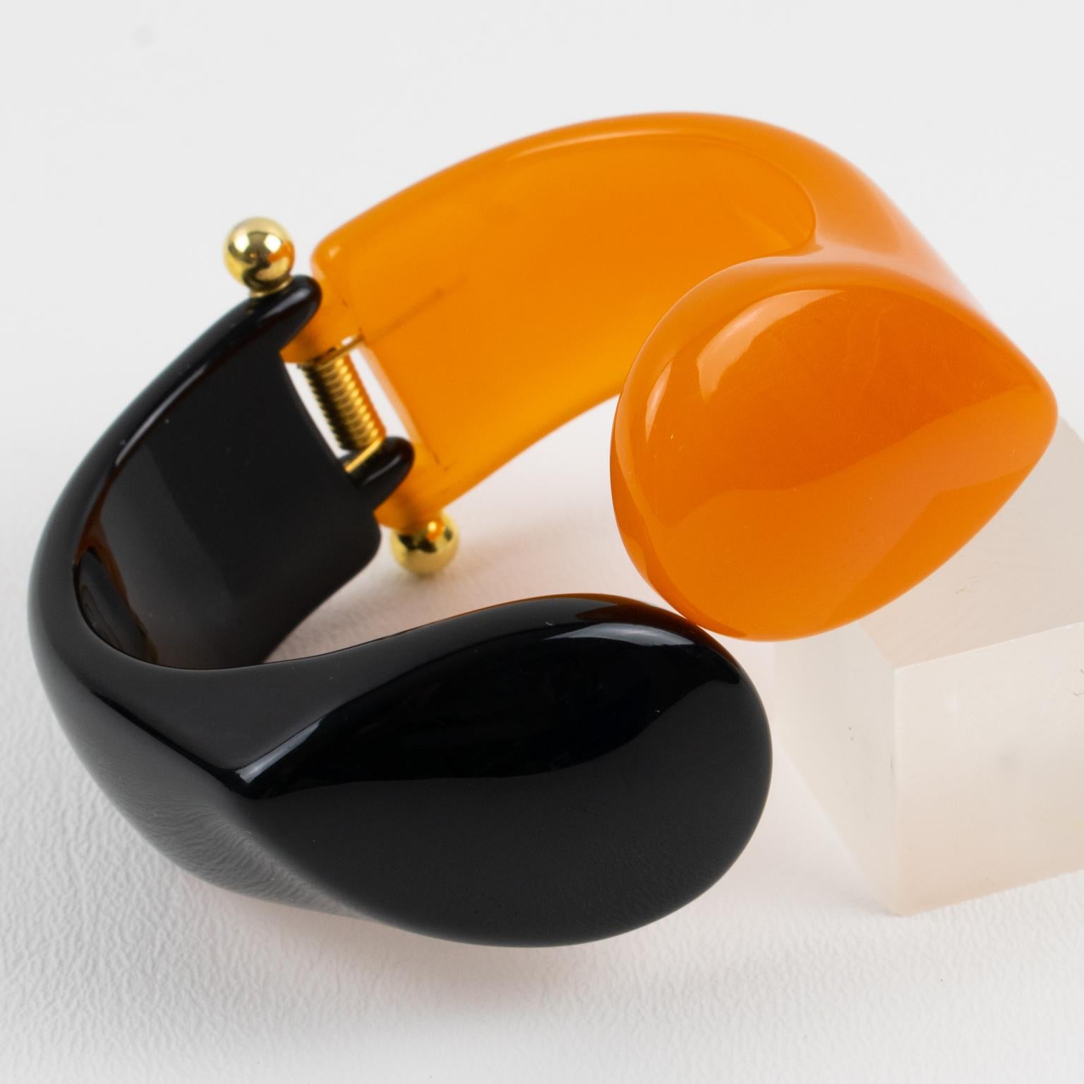 Women's or Men's Angela Caputi Bi-Color Resin Clamper Bangle Bracelet For Sale