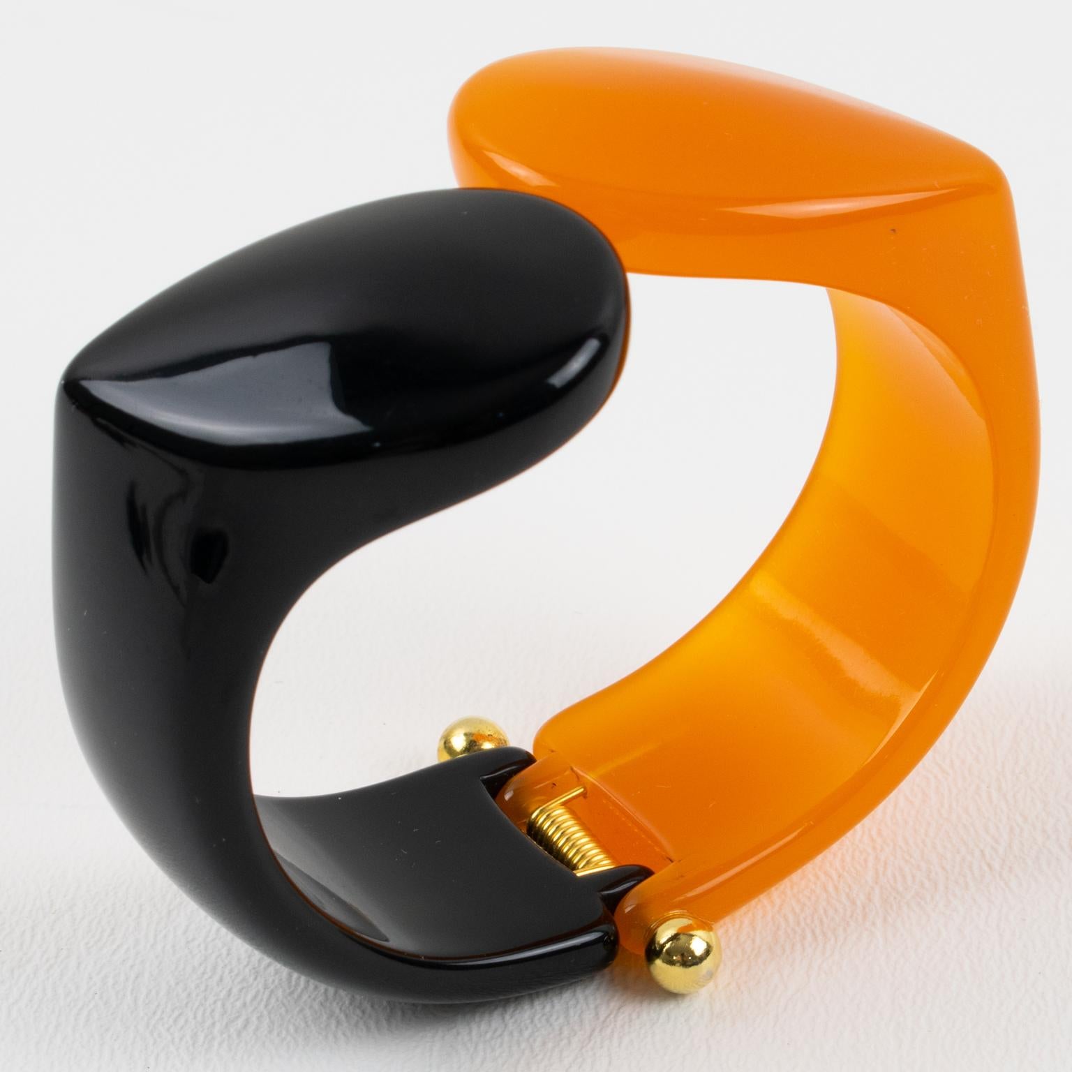 Modern Angela Caputi Black and Orange Resin Clamper Bracelet For Sale