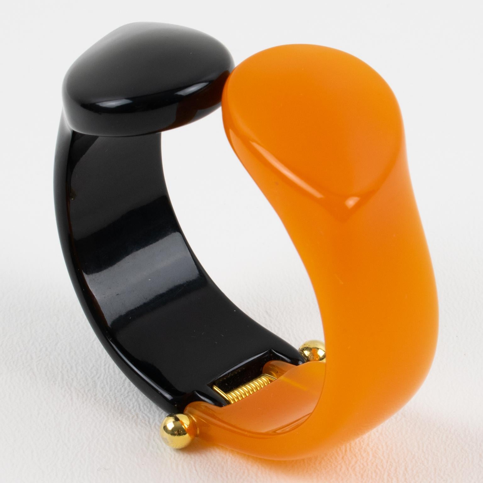 Angela Caputi Black and Orange Resin Clamper Bracelet In Good Condition For Sale In Atlanta, GA