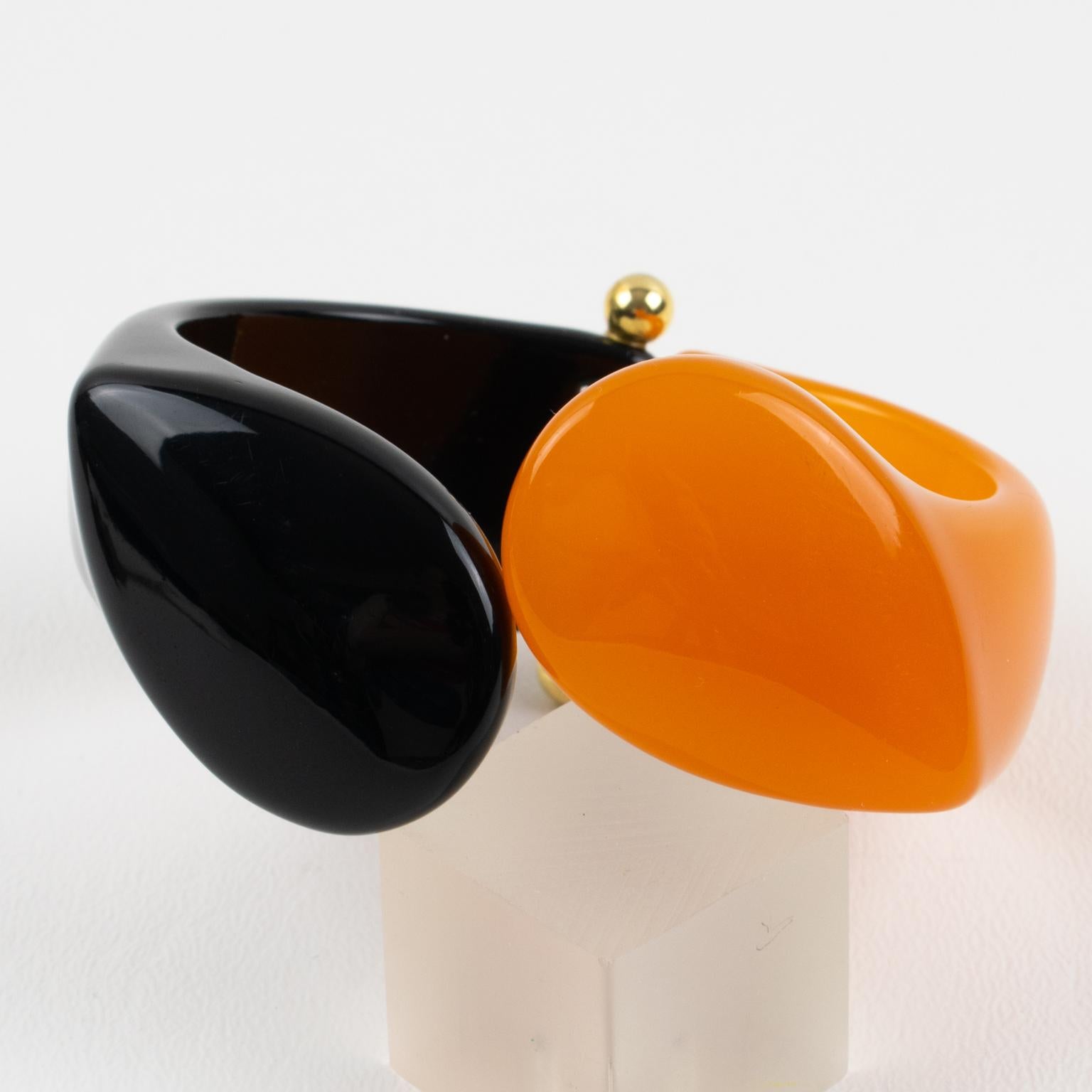 Women's or Men's Angela Caputi Black and Orange Resin Clamper Bracelet For Sale