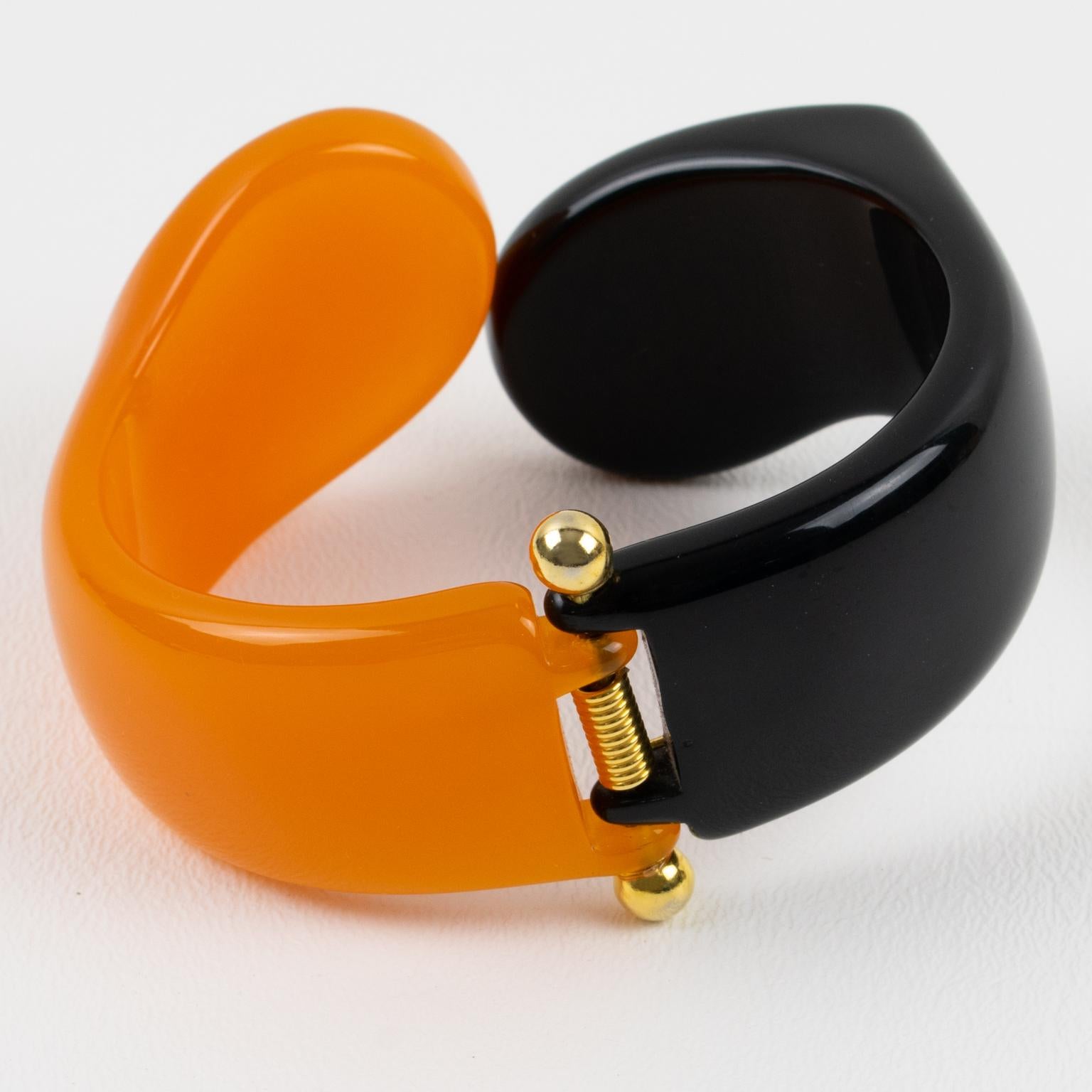 Angela Caputi Black and Orange Resin Clamper Bracelet For Sale 1