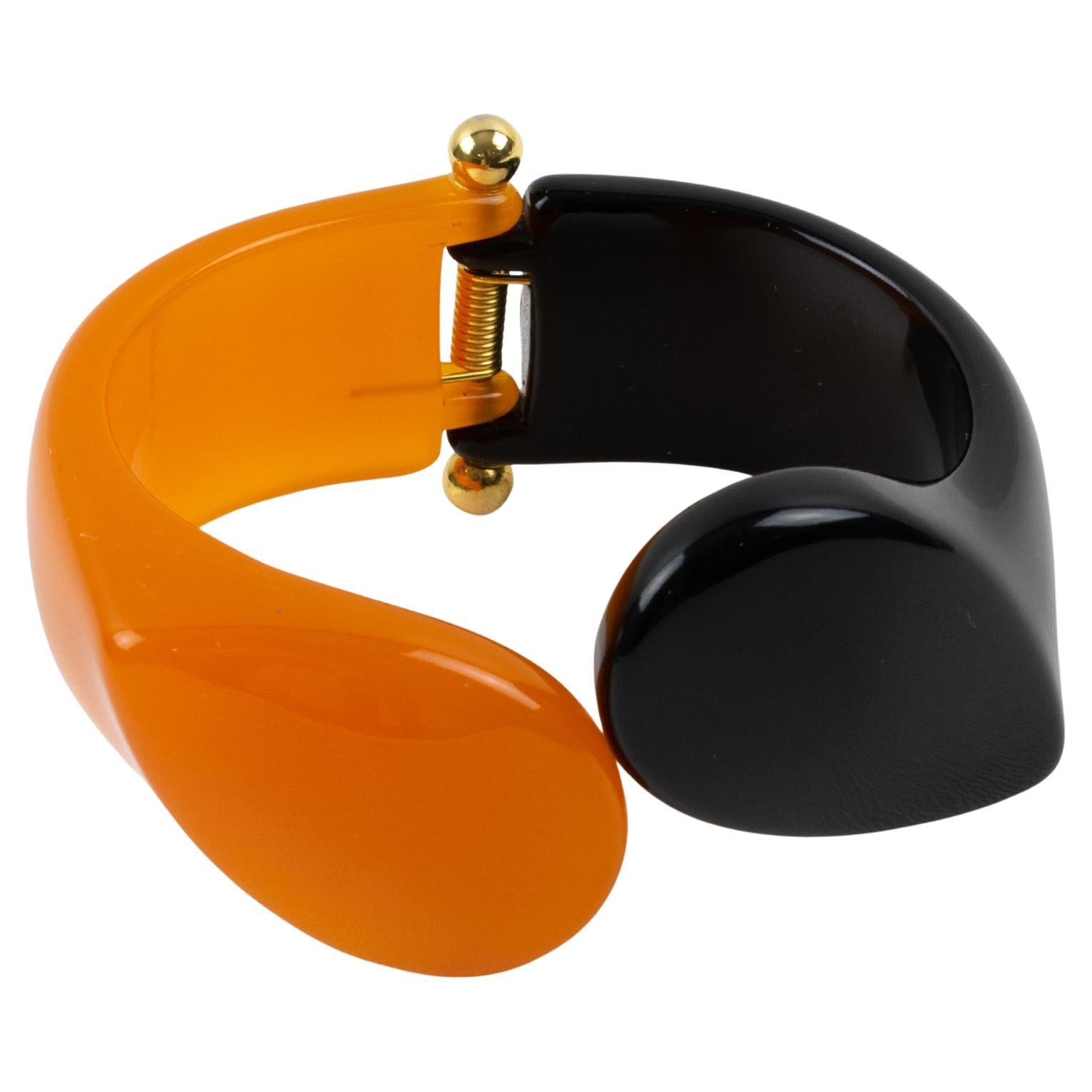 Angela Caputi Black and Orange Resin Clamper Bracelet For Sale