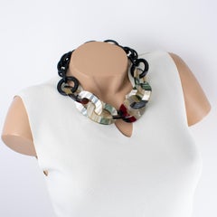 Angela Caputi Black and Pearlized Multicolor Resin Chain Necklace