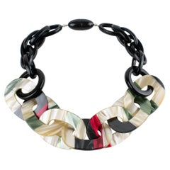 Angela Caputi Black and Pearlized Multicolor Resin Chain Necklace