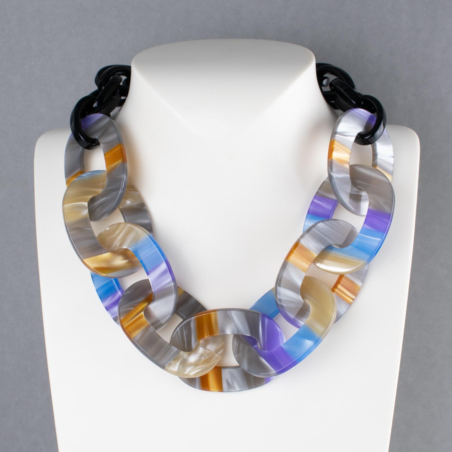 Moderno Angela Caputi Black and Pearlized Multicolor Resin Necklace in vendita
