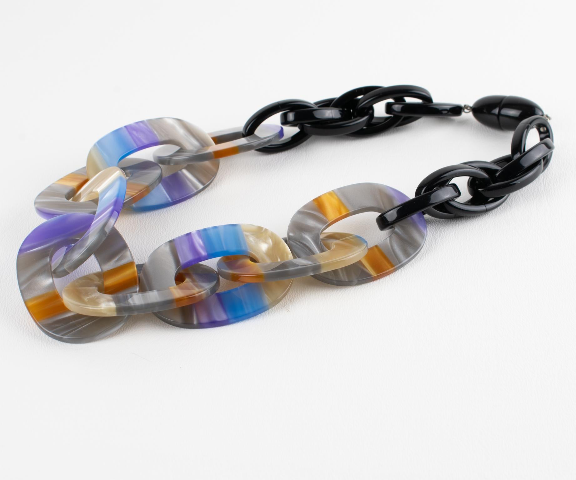 Angela Caputi Black and Pearlized Multicolor Resin Necklace in vendita 1