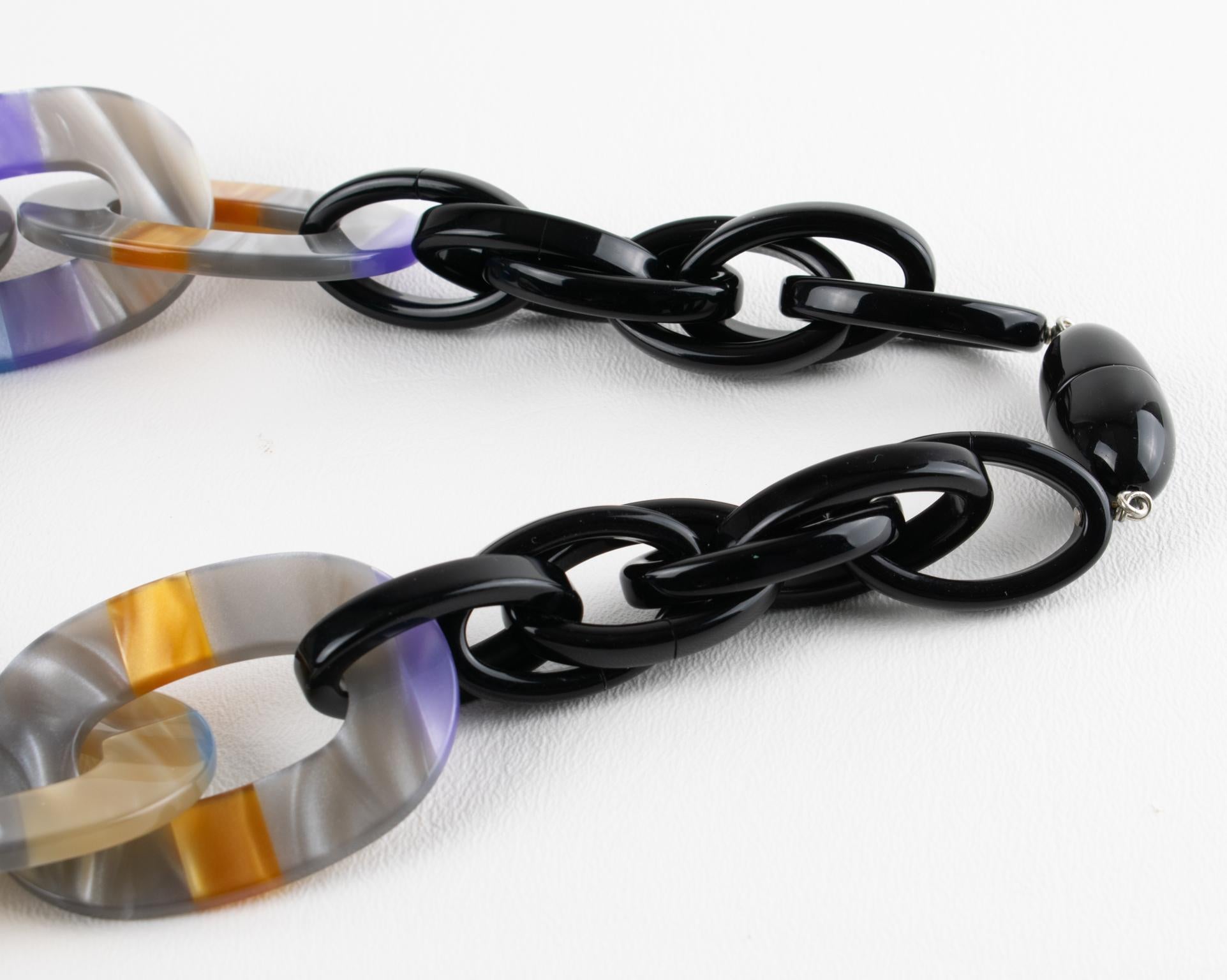 Angela Caputi Black and Pearlized Multicolor Resin Necklace in vendita 2