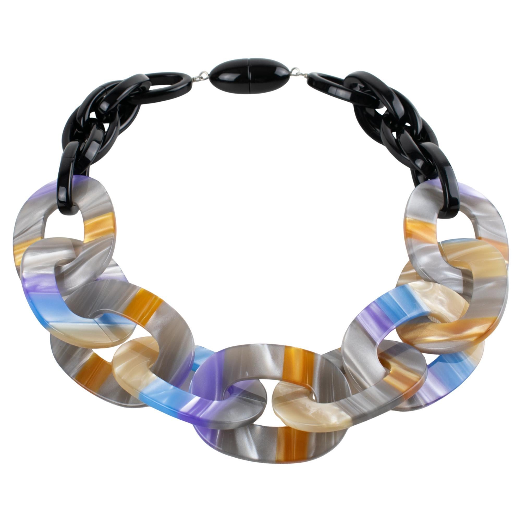 Angela Caputi Black and Pearlized Multicolor Resin Necklace in vendita