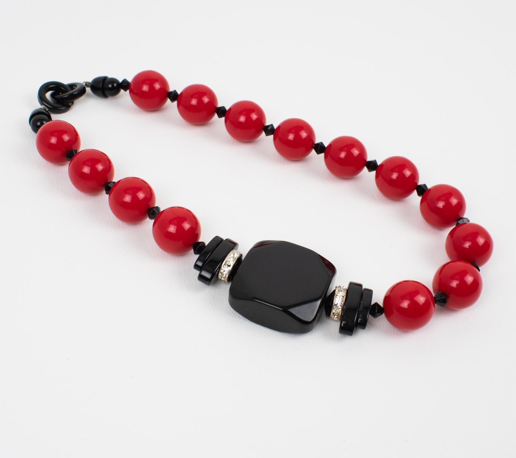 Modern Angela Caputi Black and Red Resin Choker Necklace For Sale