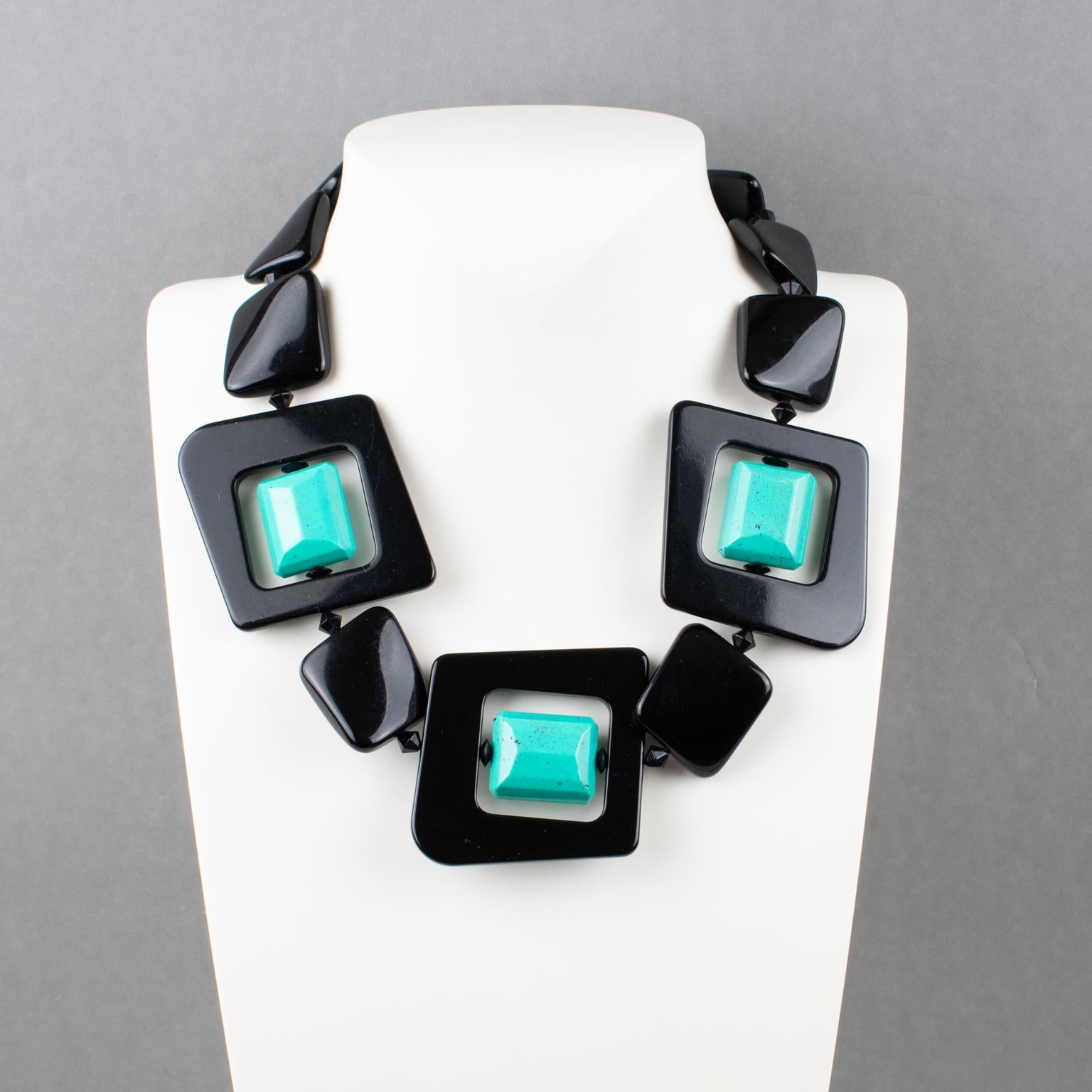 Modern Angela Caputi Black and Turquoise Resin Choker Necklace