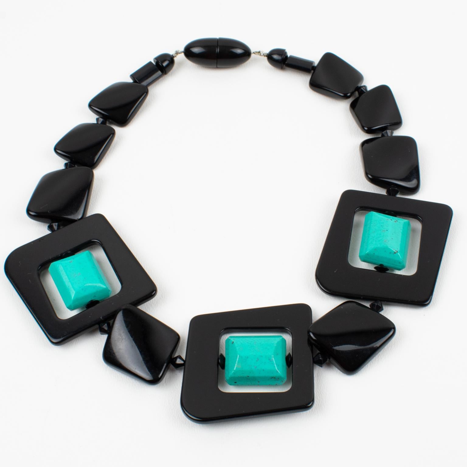 Angela Caputi Black and Turquoise Resin Choker Necklace In Excellent Condition In Atlanta, GA