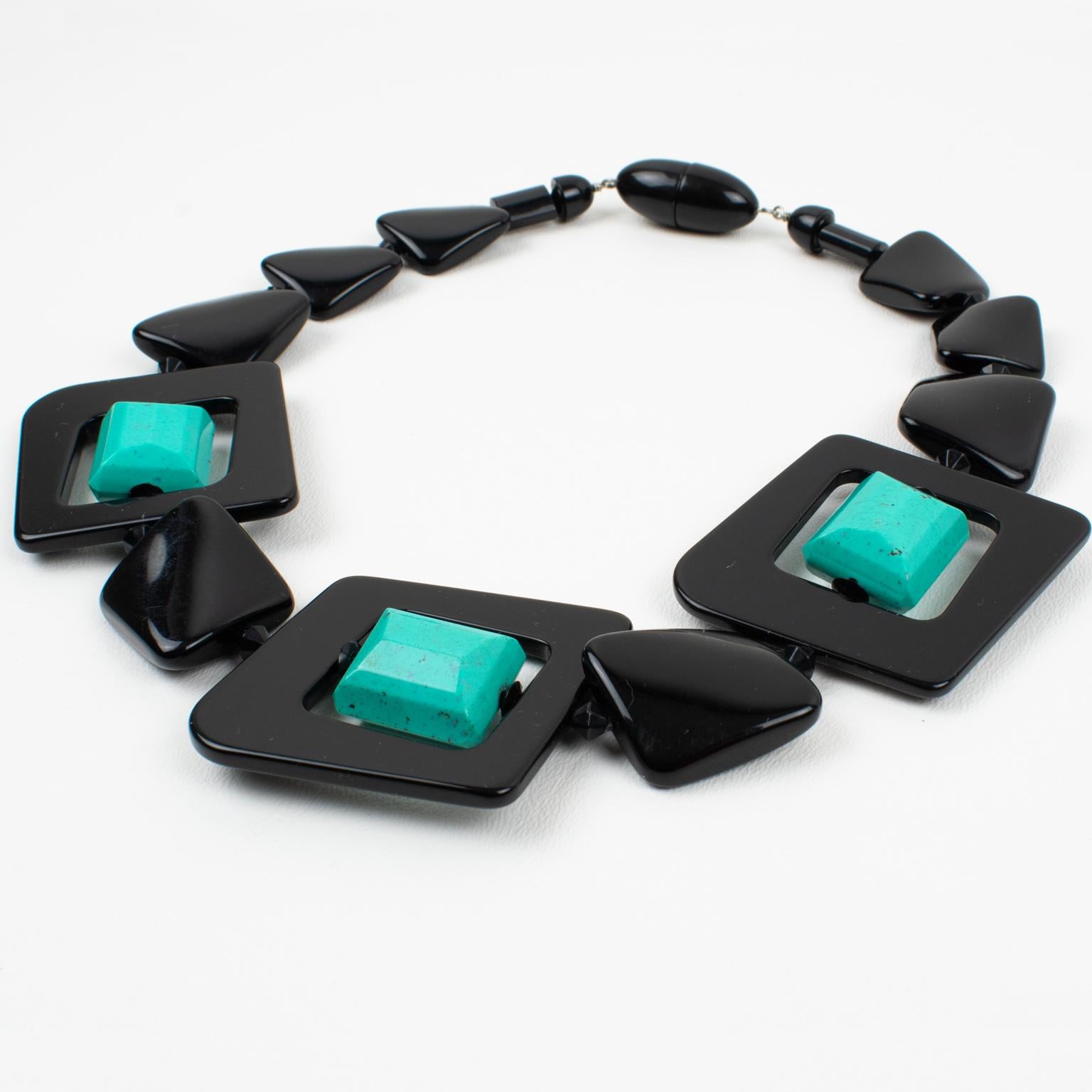 Women's or Men's Angela Caputi Black and Turquoise Resin Choker Necklace