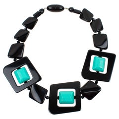 Angela Caputi Collier ras du cou en résine noire et turquoise