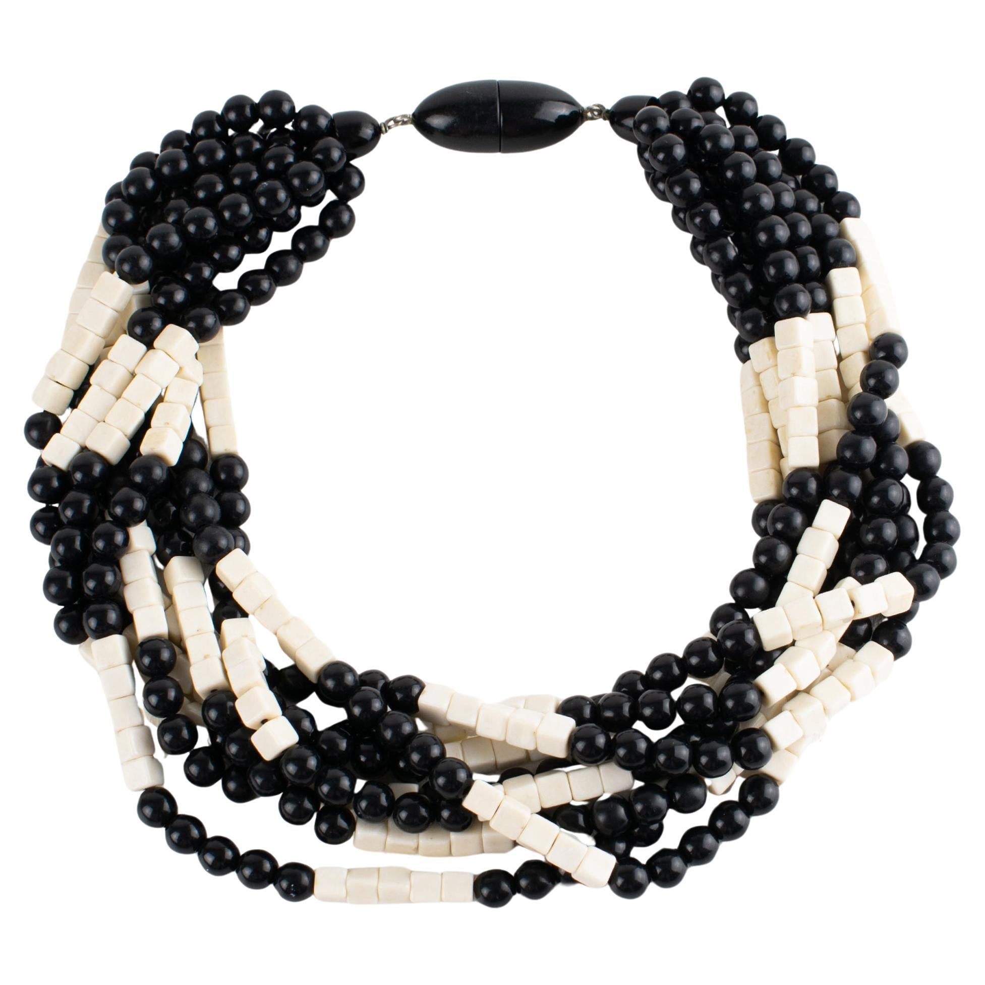Angela Caputi Black and White Resin Multi-Strand Necklace