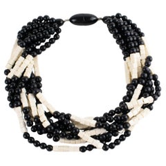 Angela Caputi Black and White Resin Multi-Strand Necklace