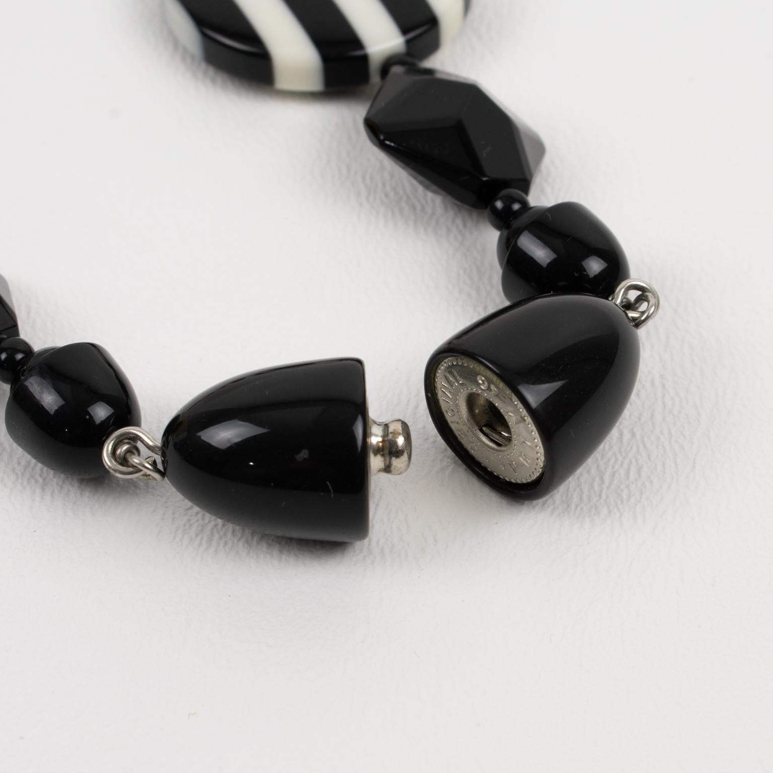 Angela Caputi Black and White Striped Resin Choker Necklace 5