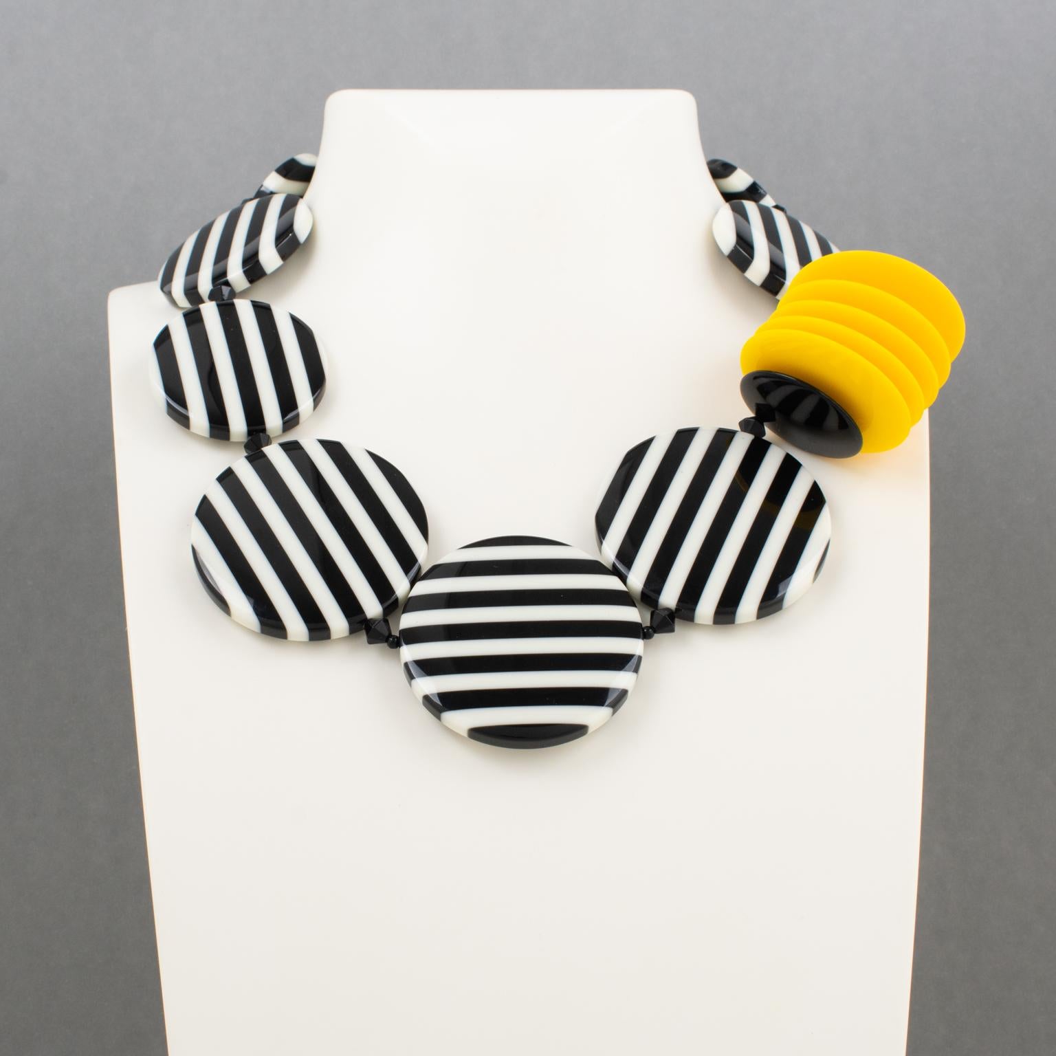Modern Angela Caputi Black and White Striped Resin Choker Necklace