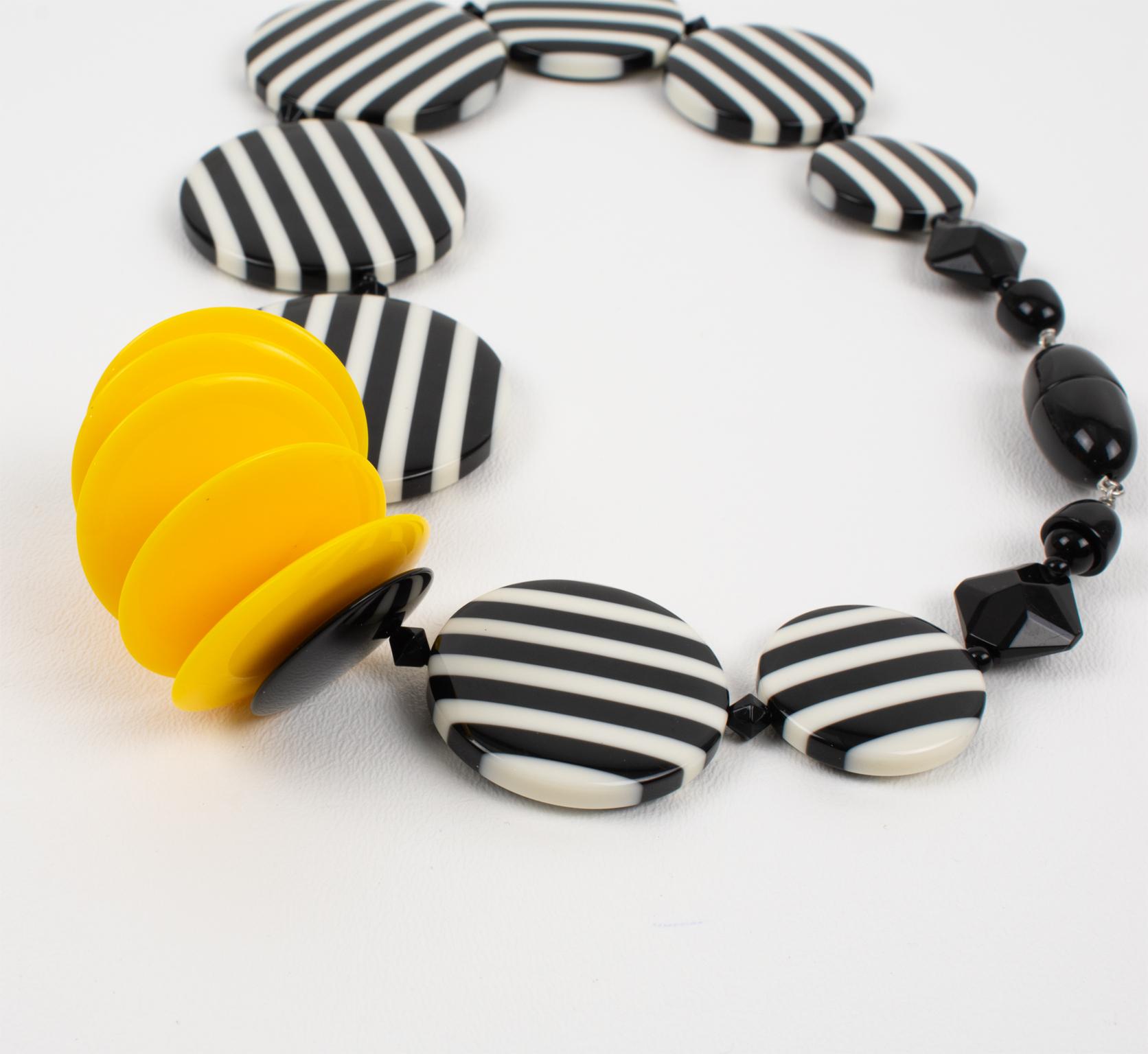 Angela Caputi Black and White Striped Resin Choker Necklace 4