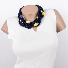 Angela Caputi Black and Yellow Multi-Strand Resin Choker Necklace