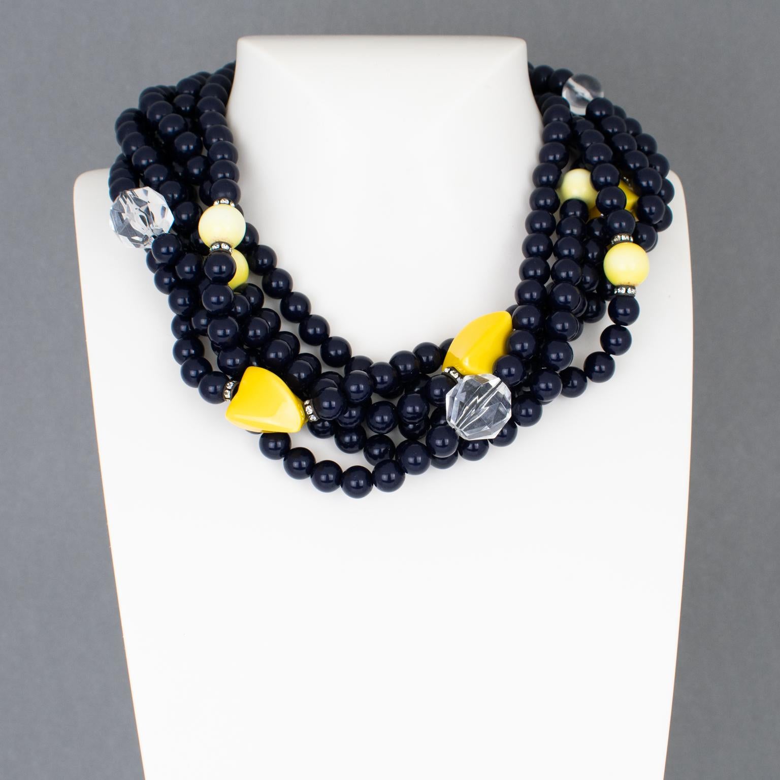 Angela Caputi Schwarze und gelbe mehrreihige Harz-Choker-Halskette (Moderne) im Angebot