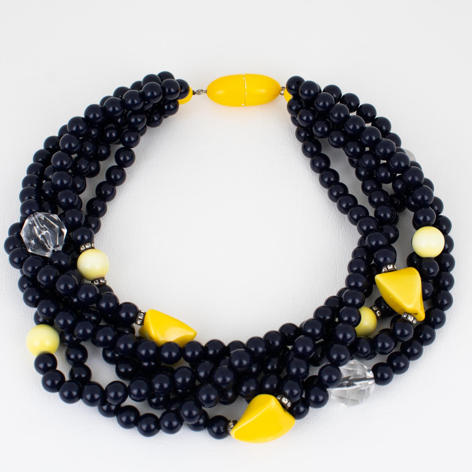 Angela Caputi Schwarze und gelbe mehrreihige Harz-Choker-Halskette für Damen oder Herren im Angebot