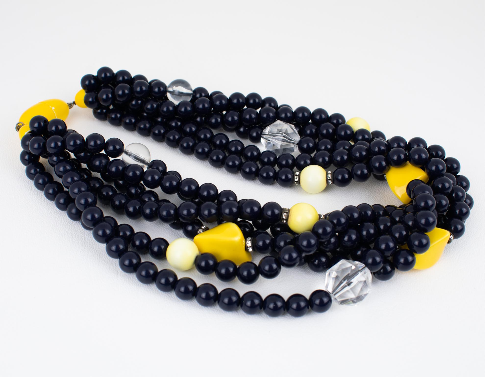 Angela Caputi Schwarze und gelbe mehrreihige Harz-Choker-Halskette im Angebot 1