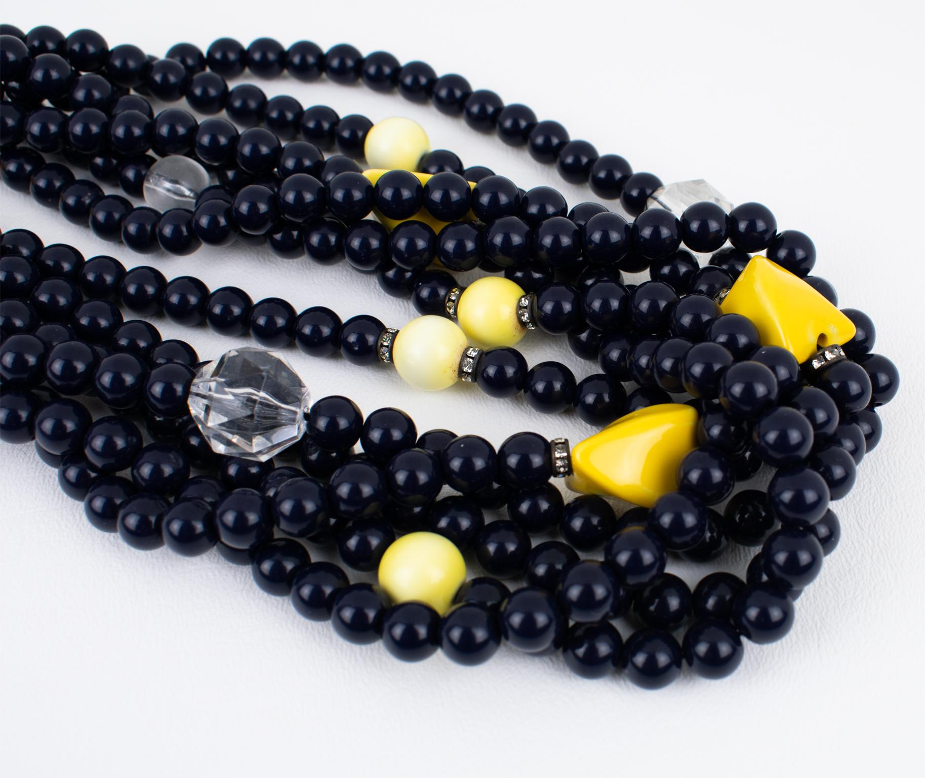 Angela Caputi Schwarze und gelbe mehrreihige Harz-Choker-Halskette im Angebot 3