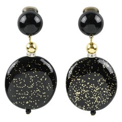 Angela Caputi Black Gold Flakes Dangle Resin Clip Earrings