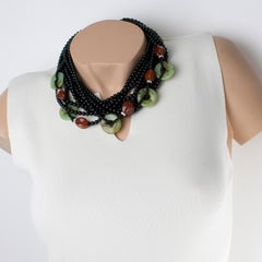 Angela Caputi Black Necklace with Jade and Carnelian Resin Beads